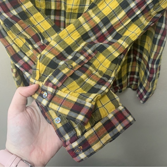 Xirena Oakley Yellow Plaid Long Sleeve Shirt Size Small Yellow Black Red - Picture 4 of 8